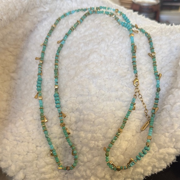 Stella & Dot Turquoise and Gold Beaded Necklace - Picture 6 of 13